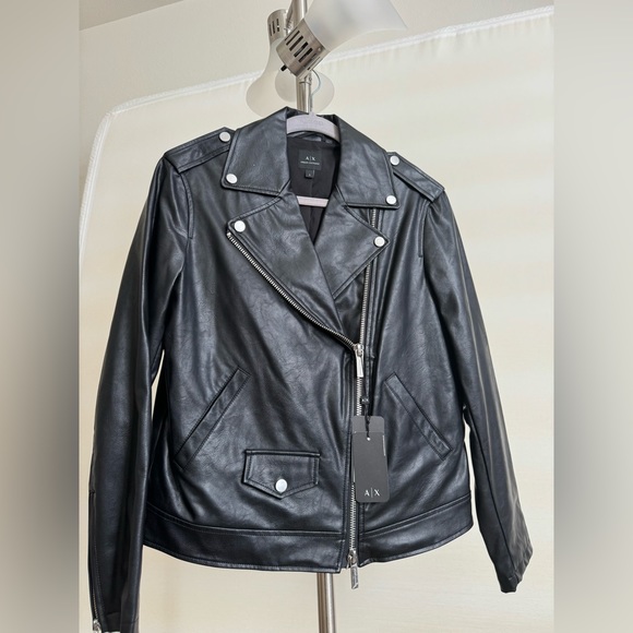 Armani Exchange faux leather black biker jacket, Size Small New With Tags - Picture 2 of 13